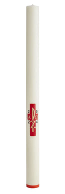 Cierge Pascal Croix Px - Cire classique ou abeille. Décor en cire rouge, en relief, peint à la main. Ciergerie Desfossés