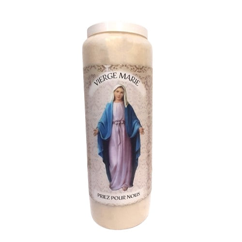 Bougie neuvaine Vierge Marie décor 360°, 9 jours de prière. Cire végétale. Ciergerie Desfossés