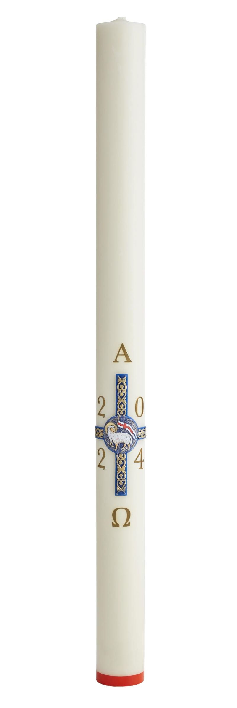 Le cierge Pascal Croix Agneau Pascal est disponible en diamètre 80 et 90 mm et 3 hauteurs (80 cm / 100 cm / 120 cm). Ciergerie Desfossés