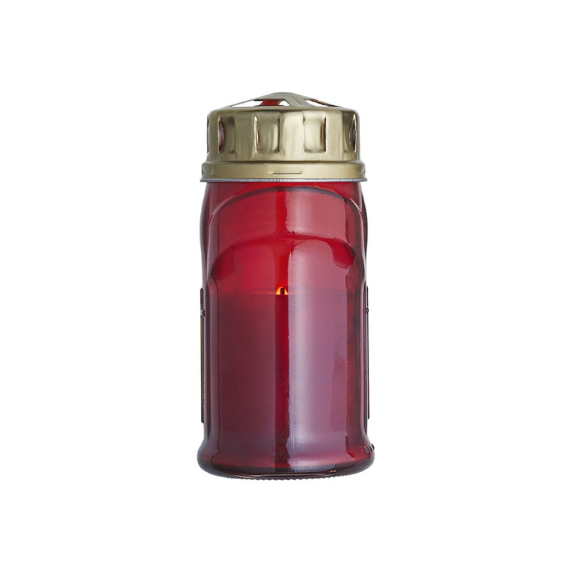 Veilleuse votive, lampe de sanctuaire V65 en verre recyclé rouge Capuchon de protection Combustion 36h Ciergerie Desfossés