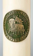 Médaillon agneau pascal décor cire en relief pour le cierge pascal Croix du Sauveur. Ciergerie Desfossés