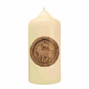 Cierge de communion Agneau pascal  coloris or. Cierge blanc cassé  Ciergerie Desfossés