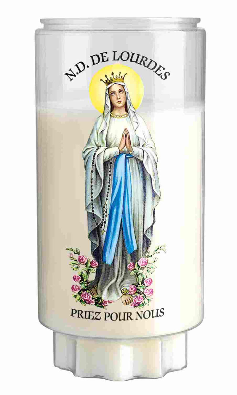 Lampe de sanctuaire Notre Dame de Lourdes L14 Cire mix minérale et végétale Godet coloris rouge Combustion 3 jours Ciergerie Desfossés