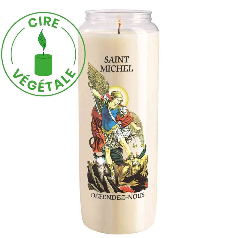 Bougie neuvaine Saint Michel, cire végétale 100% naturelle. Durée d'utilisation 9 jours. Ciergerie Desfossés