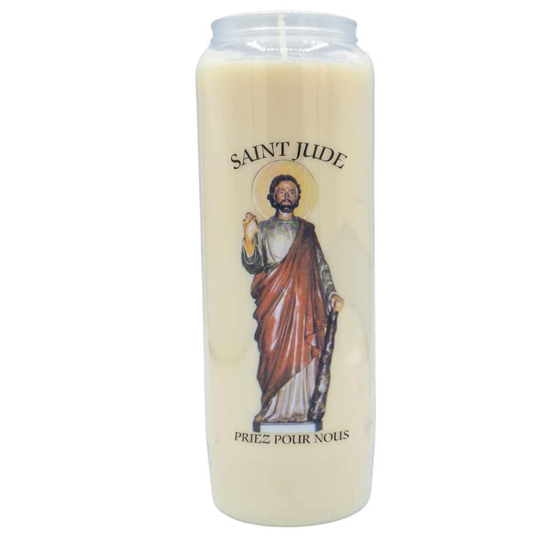 Bougie neuvaine effigie Saint Jude. Durée +/- 9 jours. Cire végétale. Ciergerie Desfossés.