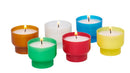 Bougie veilleuse votive V03 Luminat couleurs assorties rouge, bleu, ambre, vert. Godet 100% naturel, combustion 6h. Ciergerie Desfossés Visuel non contractuel
