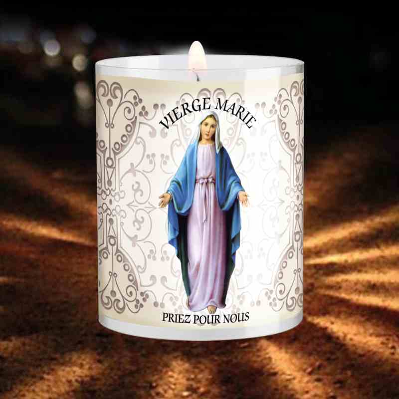 Veilleuse votive Vierge Marie avec effigie à 360° Combustion 20 h Godet 100% naturel Ciergerie Desfossés