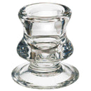 Bougeoir en verre transparent pour bougie droite et votive.Il est muni d'un pied. Diamètre extérieur 5.5 cm diamètre intérieur 2.4 cm Hauteur 6 cm Ciergerie Desfossés