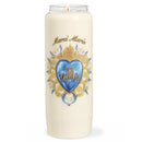 Neuvaine effigie ex-voto Coeur marial et mention illustrés à 180°. Neuvaine, cire végétale. Ciergerie Desfossés