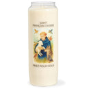 Bougie de neuvaine Saint François d'Assise et mention "Priez pour nous". Lampe neuvaine fabriquée avec cire végétale. Ciergerie Desfossés