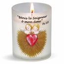 Veilleuse votive Angelots et Coeur collection Ex-Voto avec psaume 103. Godet naturel zéro plastique. Durée +/- 20 h. Bougie votive Luminat V80 Ciergerie 