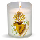 Veilleuse votive Coeur et Lys collection Ex-Voto. Godet naturel zéro plastique. Durée +/- 20 h. Votive Luminat V80 Ciergerie 