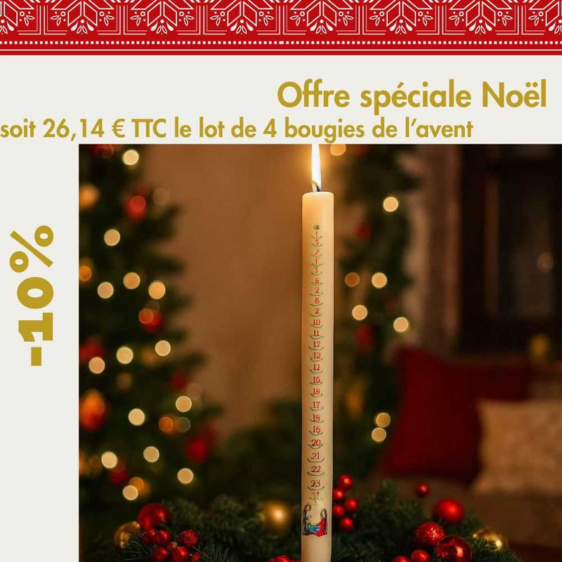 📢 Bougie de l'Avent - dates de 1 à 24 avec illustration Nativité
