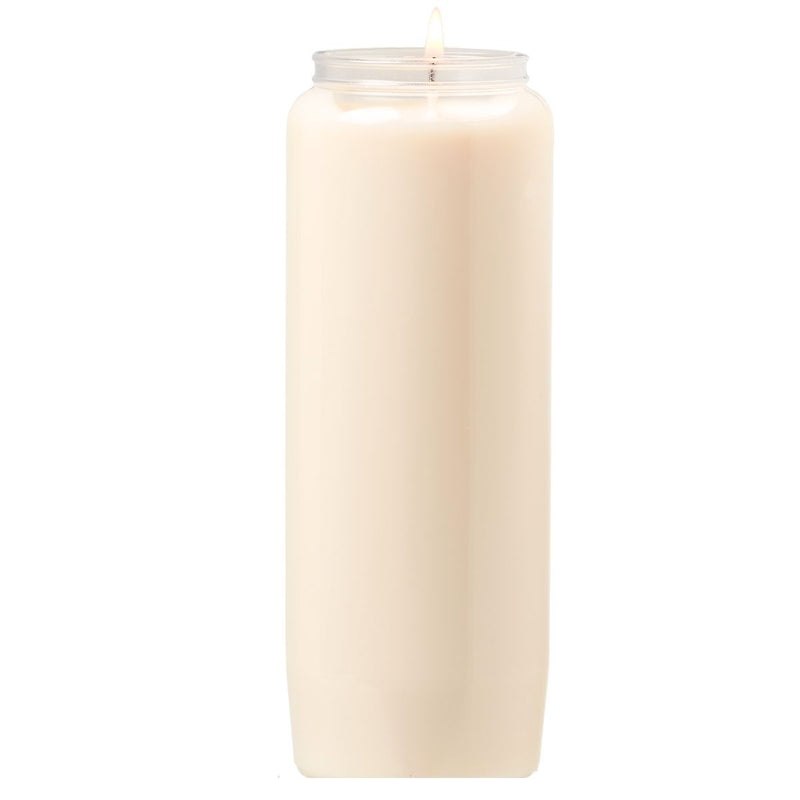 Bougie de neuvaine cire végétale et godet plastique recyclé transparent. Lampe de sanctuaire, illumination +/- 9 jours  Ø 6.5 cm H 18 cm Ciergerie Desfossés