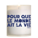 Bougie votive  360° Pape Léon France 2026 avec logo et deviser sur contenant 100% naturel. Vue verso devise Jean, 6 Ciergerie Desfossés