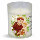 Veilleuse d'église effigie Saint Antoine avec citation. Durée +/- 20 h. Veilleuse votive Luminat V80 Ciergerie Desfossés