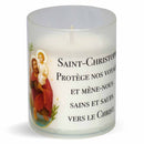 Veilleuse votive effigie Saint Christophe avec prière "Protège nos voyages...' Durée +/- 20 h. Veilleuse de dévotion Ciergerie Desfossés