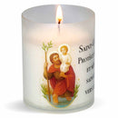 Bougie votive effigie Saint Antoine avec prière. Illustration 180° sur Godet zéro plastique. Durée +/- 20 h. Veilleuse de prière Luminat Ciergerie Desfossés