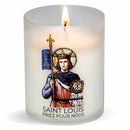 Bougie votive effigie de Saint Louis, roi de France. Godet végétal sans plastique. Durée +/- 20 h. Veilleuse votiveLuminat V80 Ciergerie Desfossés