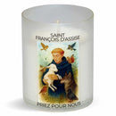 Bougie votive  Saint François d'Assise illustrée. Godet naturel zéro plastique. Durée +/- 20 h. Veilleuse votive Luminat V80 Ciergerie Desfossés