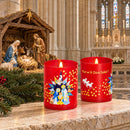 Bougie votive Nativité - suivez l’étoile dans église avec crèche, inscription "Il est né le Divin Enfant !" Ciergerie Desfossés