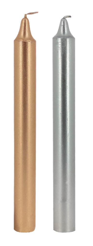 Bougie enrobée coloris or ou argent  7 heures sans odeur diamètre 21mm hauteur 200 mm Ciergerie Desfossés