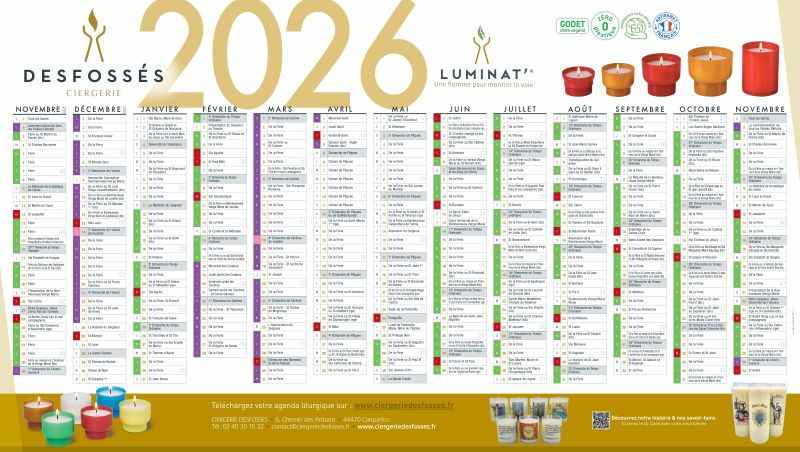 Calendrier liturgique 2026 - image illustration téléchargement Ciergerie Desfossés