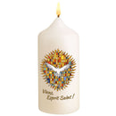 Cierge de communion et confirmation "Viens Esprit Saint !". Cierge blanc cassé. Cire qualité classique. Ciergerie Desfossés