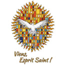 Cierge de communion et confirmation zoom décor illustré Viens Esprit Saint ! Ciergerie Desfossés