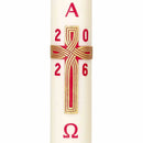 Cierge de Pâques Croix Chemin de Vie, décor, fabrication artisanale. Nouveauté 2026. Ciergerie Desfossés