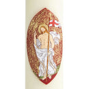 Cierge Pascal décor Croix Christ Ressuscité, détail du médaillon. Ciergerie Desfossés