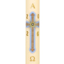 Cierge Pascal décor Croix Pontmain cierge cire classique ou abeille. Ornement décalcomanie Ciergerie Desfossés