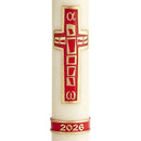 Cierge Pascal décor Croix Vitrail - Cire classique ou abeille. Décor en cire, en relief, peint à la main. Ciergerie Desfossés