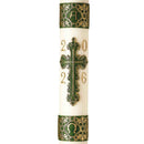 Cierge de Pâques décor Croix du Sauveur fabriqué à la main, patiné et peint à la main. Ciergerie Desfossés