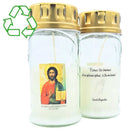 Lampe de cimetière sanctuaire effigie Pantocrator et prière de Saint Augustin. Verre recyclé et recyclable Durée 42h Ciergerie Desfossés