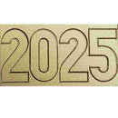 Décor en cire millésime 2025 pour cierge pascal. Exemple présenté : référence finition or composée des 4 chiffres. Ciergerie Desfossés