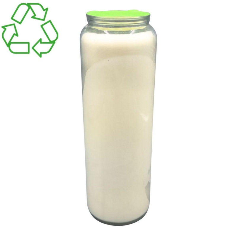 Lampe de neuvaine godet verre recyclable. Lampe de sanctuaire, cire mix végétal/minéral. Flamme +/- 9 jours  Ø 6.5 cm H 21,5 cm Ciergerie Desfossés