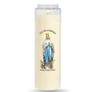 Neuvaine effigie Notre Dame de Lourdes. Contenant à ornement décoratif recyclable. Cire mix végétal et minéral.  Durée +/- 9 jours. Ciergerie Desfossés