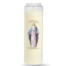 Neuvaine effigie Vierge Marie. Contenant à ornement décoratif recyclable. Cire mix végétal et minéral.  Durée +/- 9 jours. Ciergerie Desfossés