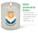 Bougie veilleuse votive 2024 année de la Prière, évangile Saint Matthieu. Godet 100% naturel sans plastique. Combustion 20h. Ciergerie Desfossés