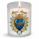 Veilleuse votive collection Ex-Voto, Coeur bleu "Merci Marie". Godet naturel zéro plastique. Durée +/- 20 h. Bougie de prière Luminat V80 Ciergerie 