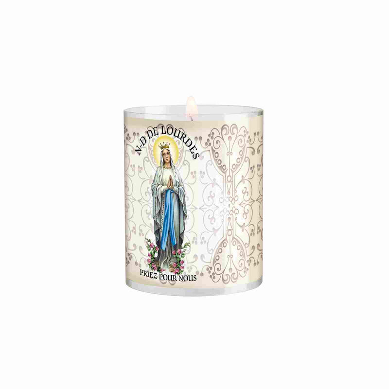 Bougie votive Notre Dame de Lourdes effigie 360° sur godet 20h de prière Ciergerie Desfossés 4V534602