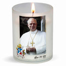 Bougie votive Luminat effigie pape Léon XIV. Godet végétal sans plastique. Durée +/- 20 h. Luminat V80 Ciergerie Desfossés