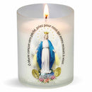 Veilleuse votive effigie Vierge Marie médaille miraculeuse. Godet végétal sans plastique. Durée +/- 20 h. Bougie d'église Luminat V80 Ciergerie Desfossés