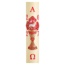Cierge pascal Croix Célébration Agneau 2027 : croix-calice rouge et or, Agneau pascal à l'étendard, alpha et oméga