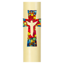 Croix Joie Résurrection en mosaïque peinte à la main sur le cierge pascal, Christ en creux