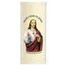 Neuvaine effigie Sacré Cœur de Jésus, contenant cylindrique transparent avec reliefs, cire mix végétal et minéral, Desfossés