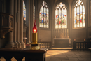 Veilleuse électrique avec culot E14.  Mise en situation illustrative dans une église. Ciergerie Desfossés