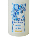 Cierge de baptême décor avec mention "Tu es devenu" blanc cassé. Hauteur 11cm Ciergerie Desfossés