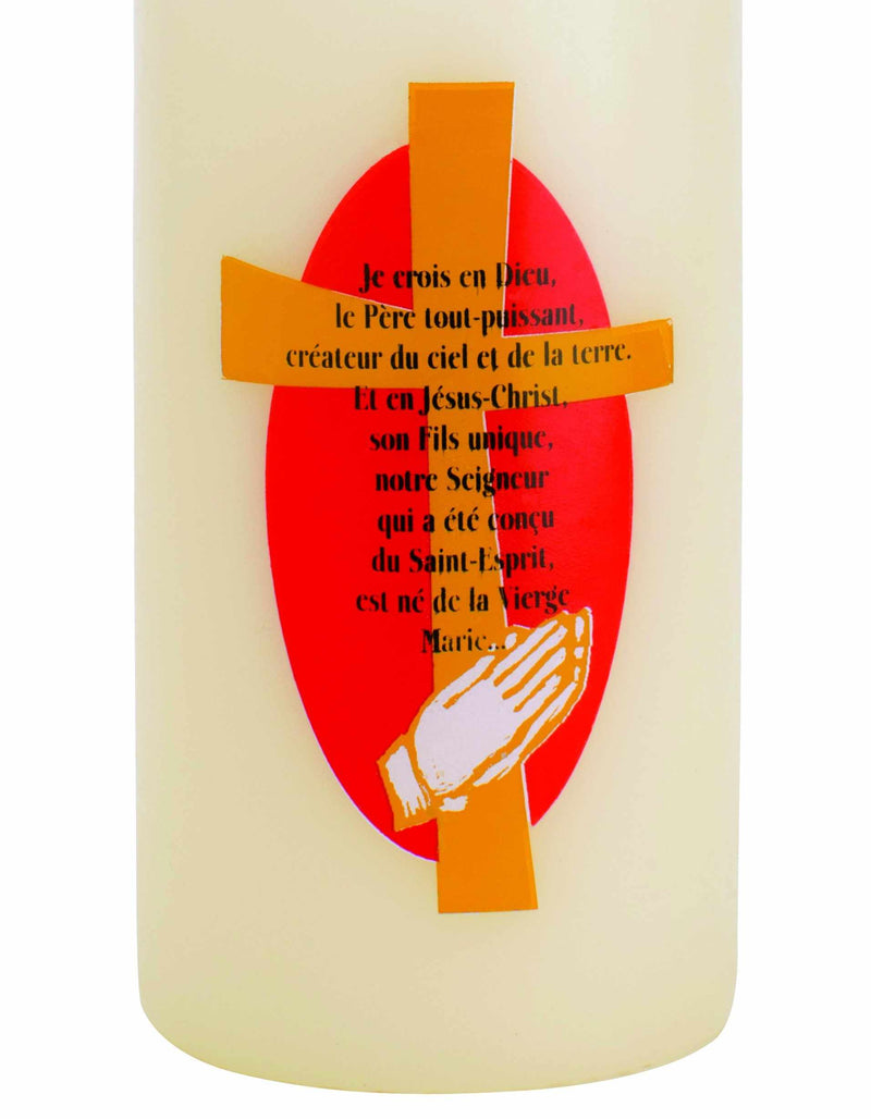 Cierges de communion prière "Je crois en Dieu" Coloris blanc cassé Qualité classique Dimensions Ø 5.7 cm H 11 cm Ciergerie Desfossés